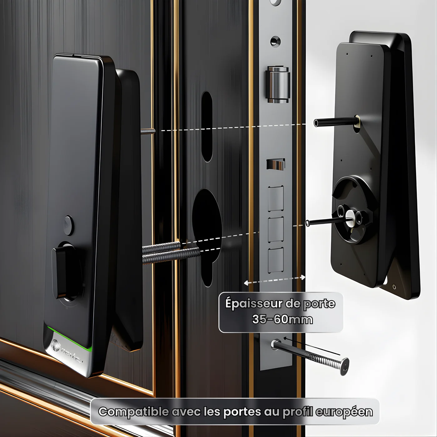 OneKee Vision — compatible avec les portes au profil européen, épaisseur de porte 35-60 mm, installation sur serrure existante